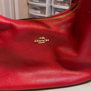 Red Coach Handbag with Removable Shoulder Strap.